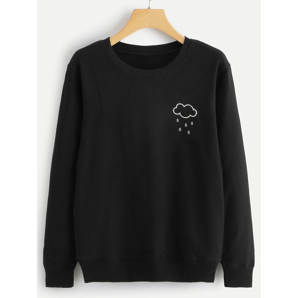 Black Cloud Printed Fleece Full Sleeves Pull Over Sweatshirt For Women - HB INDUSTRIES - Hoodies & Sweatshirts - 