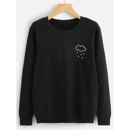 Black Cloud Printed Fleece Full Sleeves Pull Over Sweatshirt For Women - HB INDUSTRIES - Hoodies & Sweatshirts - 