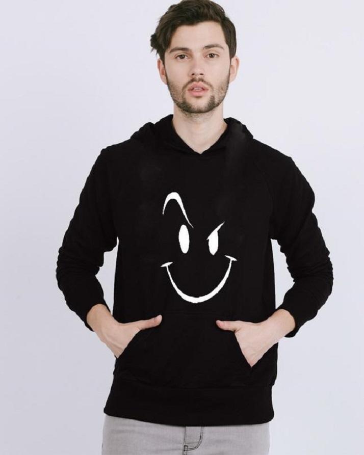 Black Cotton Hoodie Smile Face Fit Sweatshirt For Mens - HB INDUSTRIES - Hoodie & Sweatshirt - 