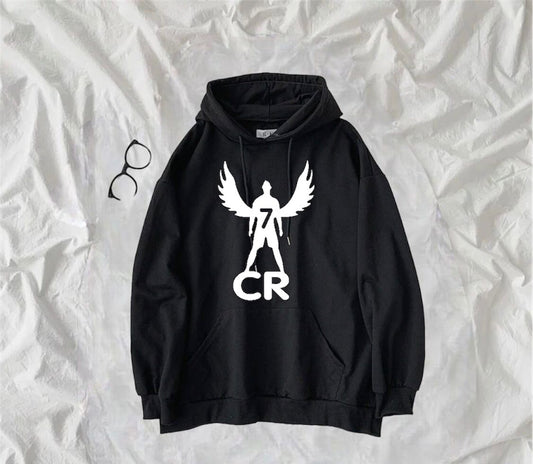 Black Cristiano Ronaldo Cr7 Fleece Full Seeves Hoodie For Men - HB INDUSTRIES - Hoodie & Sweatshirt - 