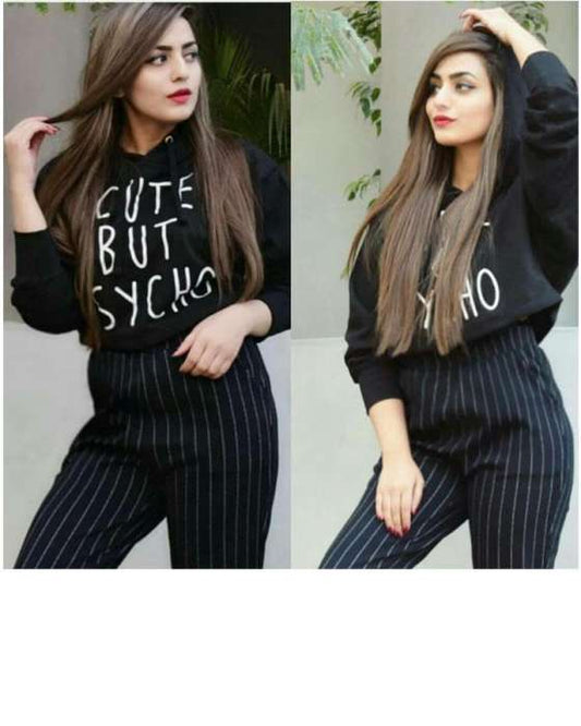 BLACK CUTE BUT PSYCHO CROPPED HOODIE FOR WOMEN - HB INDUSTRIES - Hoodies & Sweatshirts - 