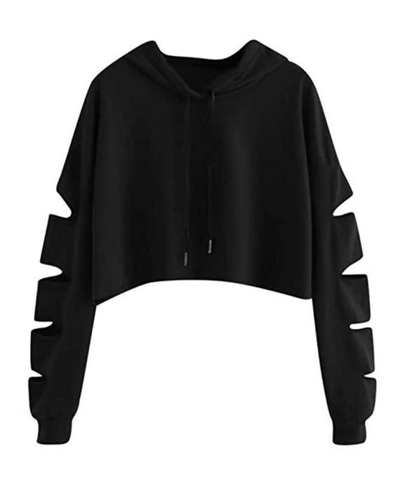 BLACK DAMAGE CROPPED HOODIE FOR womens - HB INDUSTRIES - Hoodies & Sweatshirts - 