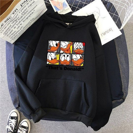 Black Donald Duck Printed Fleece Full Sleeves Pull Over Sweatshirt For Women - HB INDUSTRIES - Hoodies & Sweatshirts - 