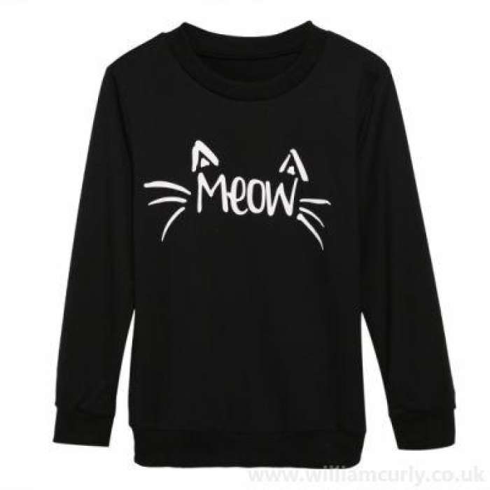 Black Fleece Meow Printed Sweat Shirt for Women - HB INDUSTRIES - Hoodies & Sweatshirts - 