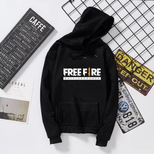 Black Freefire Printed Fleece Full Sleeves Pull Over Hoodie For Women - HB INDUSTRIES - Hoodie & Sweatshirt - 