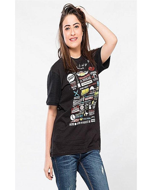 Black Friends Printed T - Shirt For Women - HB INDUSTRIES - Tops & T - Shirts - 