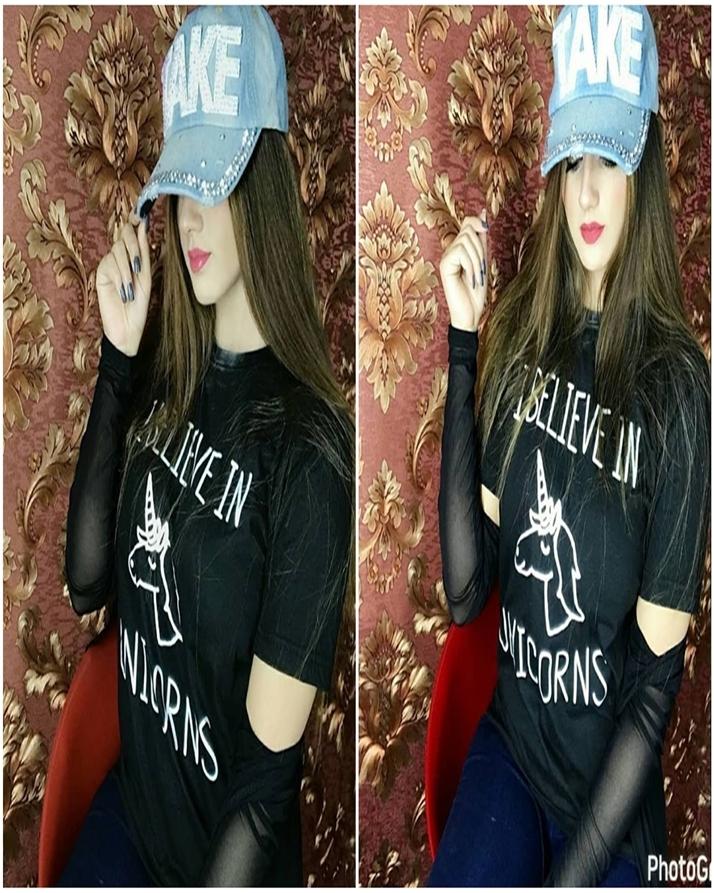 Black I Belive in Unicorn Printed T - Shirt For Women - HB INDUSTRIES - Tops & T - Shirts - 
