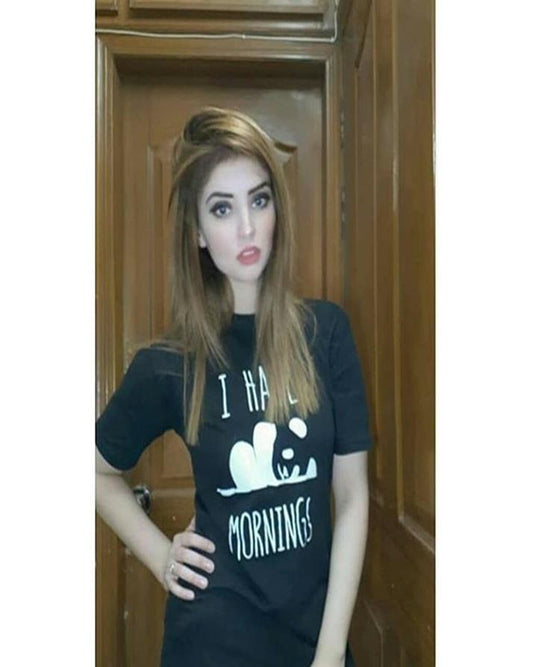 Black I Hate Mornings Printed T - Shirt For Women - HB INDUSTRIES - Tops & T - Shirts - 