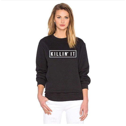 Black Killin It Fleece Full Sleeves Pull Over Sweatshirt For Women - HB INDUSTRIES - Hoodies & Sweatshirts - 