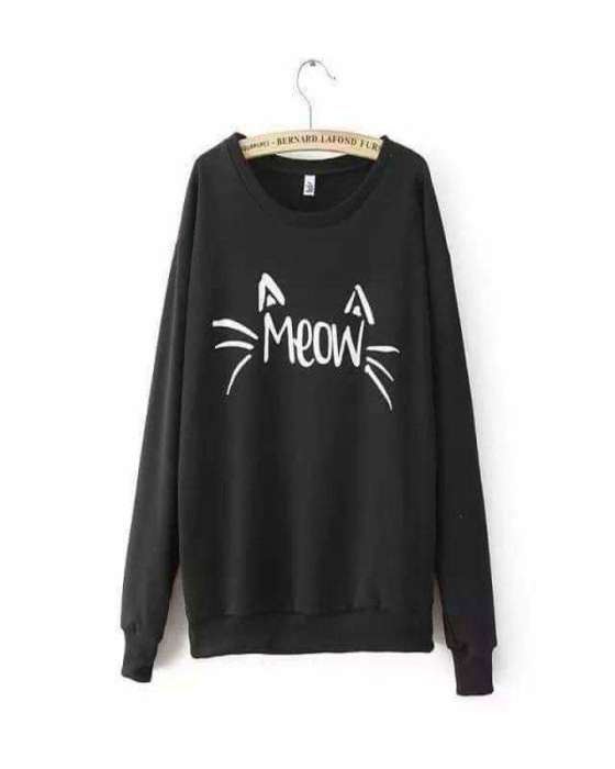 Black Meow Printed Sweat Shirt For Women - HB INDUSTRIES - Hoodies & Sweatshirts - 