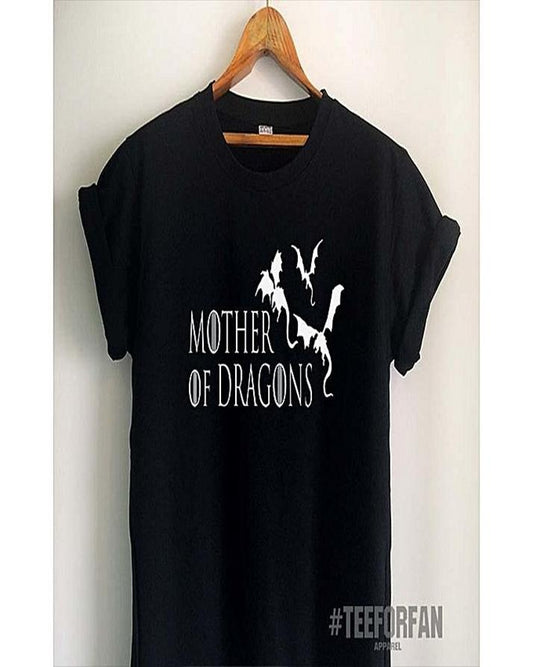 Black Mother of Dragons Cotton Printed T - Shirt For Women - HB INDUSTRIES - Tops & T - Shirts - 