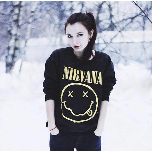 Black Nirvana Fleece Full Sleeves Pull Over Sweatshirt For Women - HB INDUSTRIES - Hoodies & Sweatshirts - 