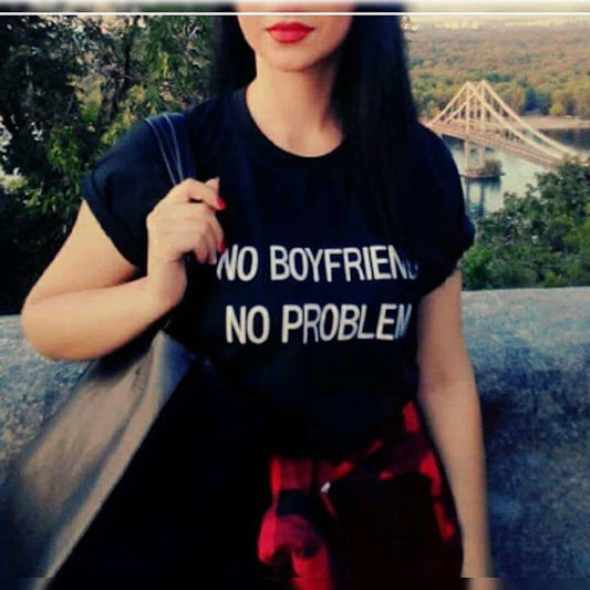 Black No Boy Friend No Problem Cotton Printed T - Shirt For Women - HB INDUSTRIES - Tops & T - Shirts - 