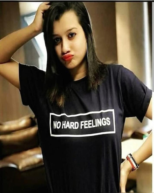 Black No Hard Feelings Cotton Printed T - Shirt For Women - HB INDUSTRIES - Tops & T - Shirts - 