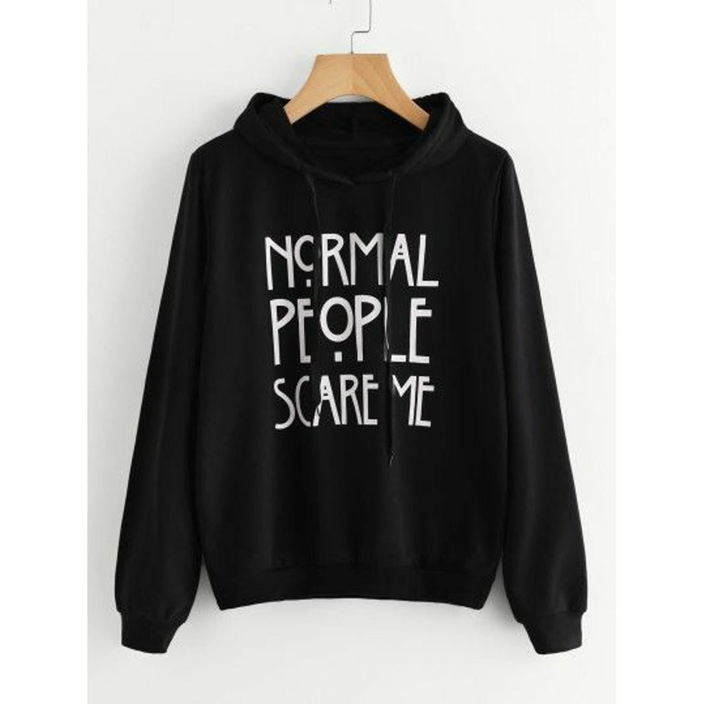 Black Normal People Scare Me Fleece Full Sleeves Pull Over Hoodie - HB INDUSTRIES - Hoodies & Sweatshirts - 