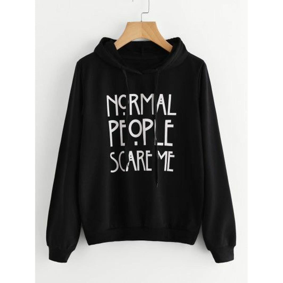 Black Normal People Scare Me Fleece Full Sleeves Pull Over Hoodie - HB INDUSTRIES - Hoodies & Sweatshirts - 