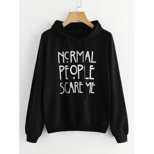 Black Normal People Scare Me Fleece Full Sleeves Pull Over Hoodie - HB INDUSTRIES - Hoodies & Sweatshirts - 