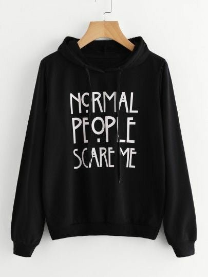 Black Normal People Scare Me Fleece Full Sleeves Pull Over Hoodie - HB INDUSTRIES - Hoodies & Sweatshirts - 
