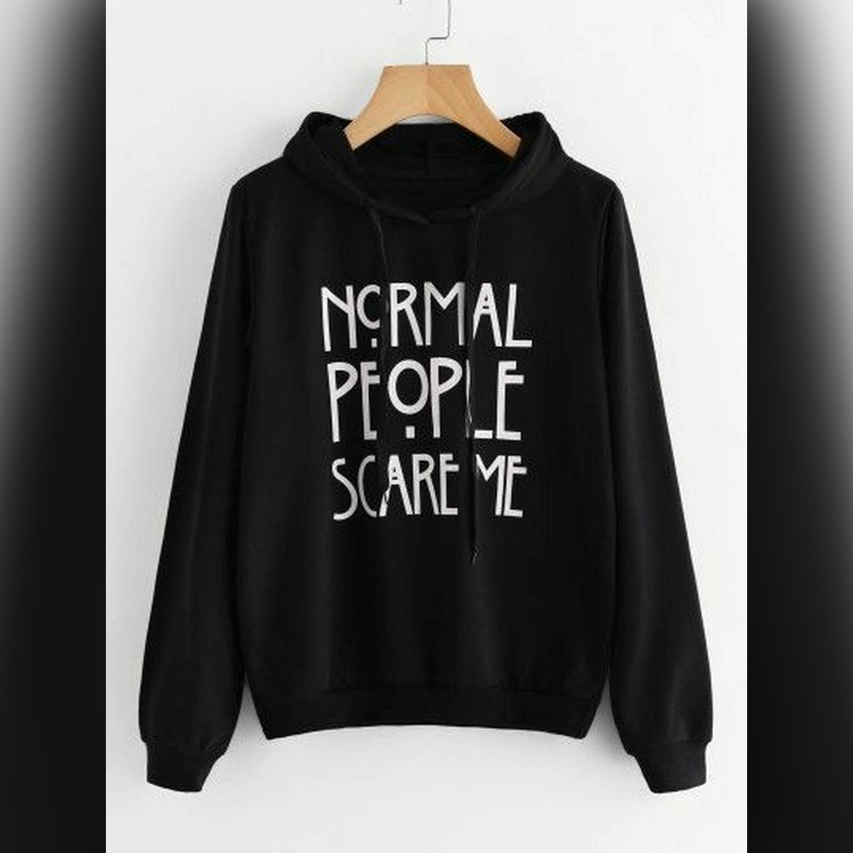 Black Normal People Scare Me Fleece Full Sleeves Pull Over Hoodie - HB INDUSTRIES - Hoodies & Sweatshirts - 