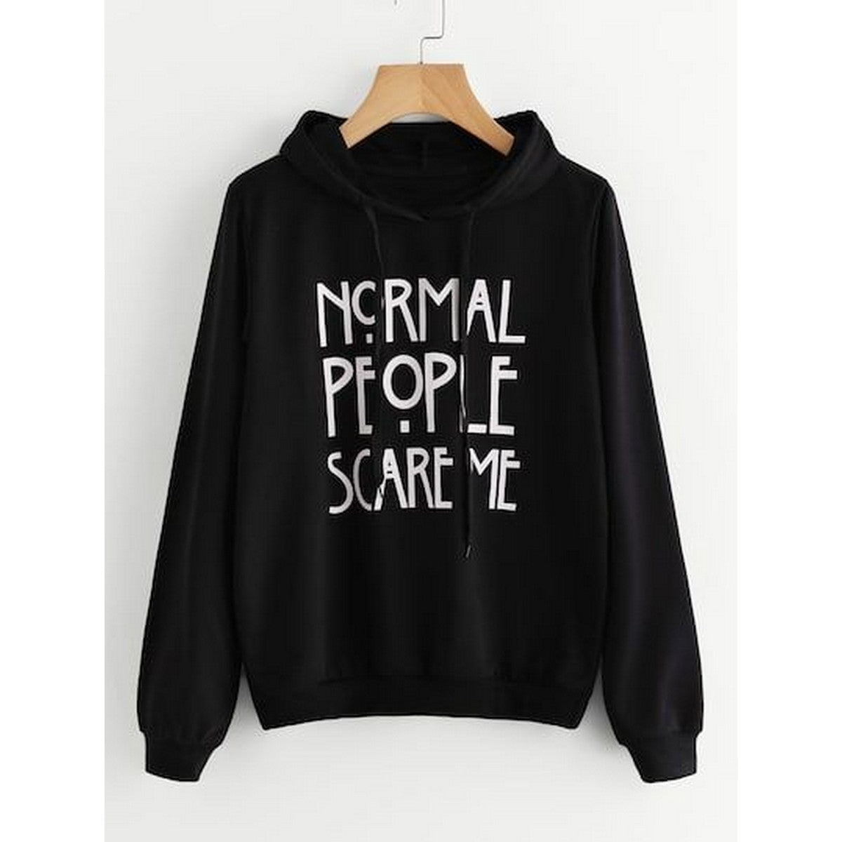 Black Normal People Scare Me Printed Fleece Full Sleeves Pull Over Hoodie For Women - HB INDUSTRIES - Hoodies & Sweatshirts - 