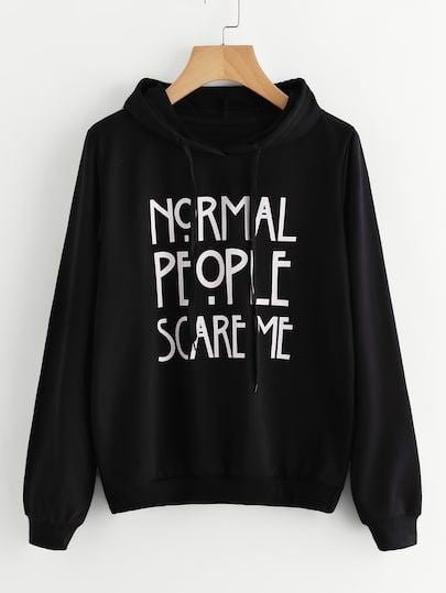 Black Normal People Scare Me Printed Fleece Full Sleeves Pull Over Hoodie For Women - HB INDUSTRIES - Hoodies & Sweatshirts - 