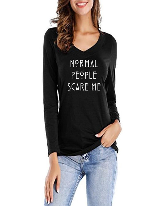 Black Normal People Scare Me Printed T - Shirt For Her - HB INDUSTRIES - Tops & T - Shirts - 