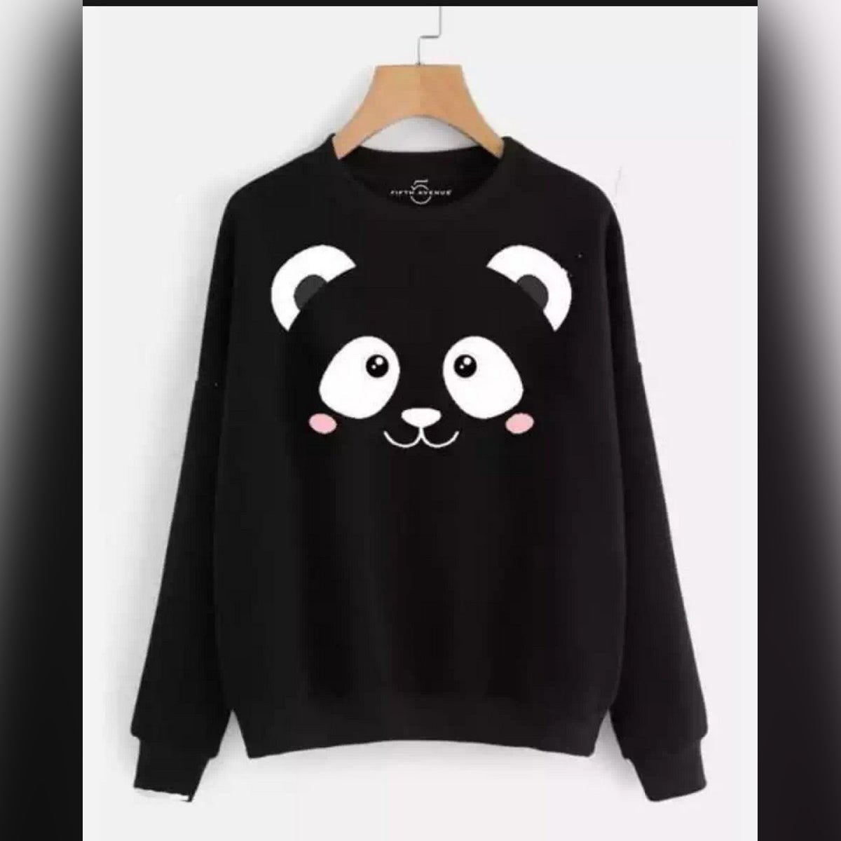 Black Panda Printed Fleece Full Sleeves Pull Over Sweatshirt For Women - HB INDUSTRIES - Hoodies & Sweatshirts - 