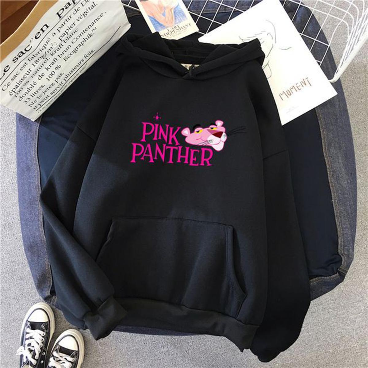 Black Pink Panther Printed Fleece Full Sleeves Pull Over Sweatshirt For Women - HB INDUSTRIES - Hoodies & Sweatshirts - 