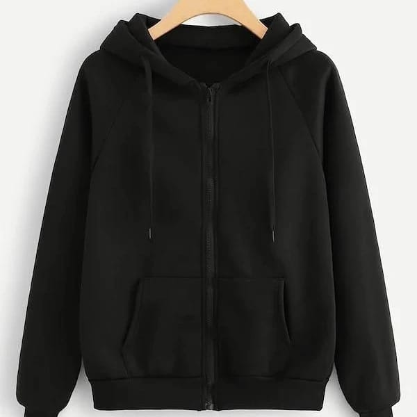 Black Plain Fleece Full Sleeves Zipper Hoodie For Women - HB INDUSTRIES - Hoodies & Sweatshirts - 