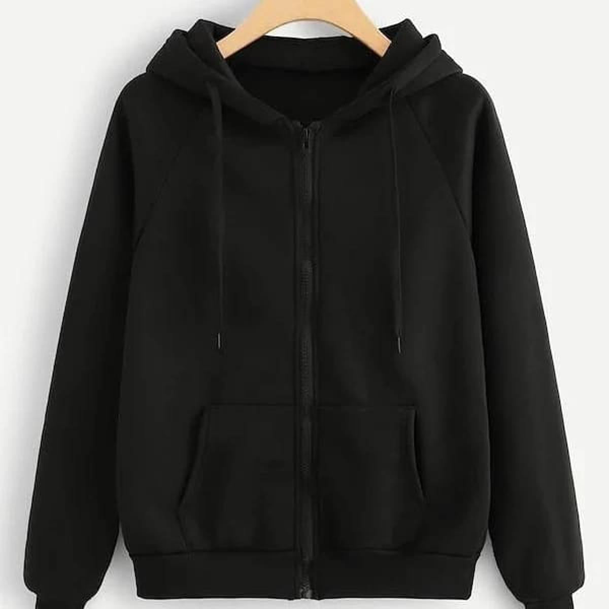 Black Plain Fleece Full Sleeves Zipper Hoodie For Women - HB INDUSTRIES - Hoodies & Sweatshirts - 