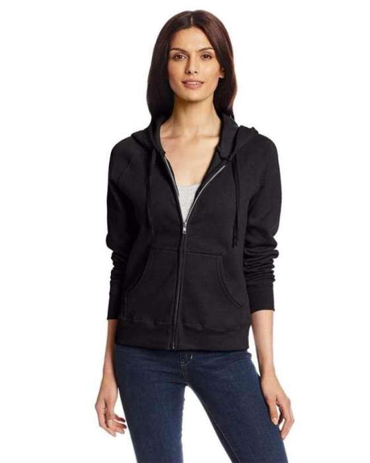 Black Plain Fleece Zipper Hoodie For Women - HB INDUSTRIES - Hoodies & Sweatshirts - 