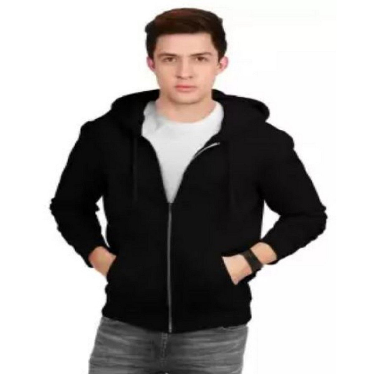 Black Plain Zipped Hooded Hoodie For Men and Womens Zipper - HB INDUSTRIES - Hoodie & Sweatshirt - 