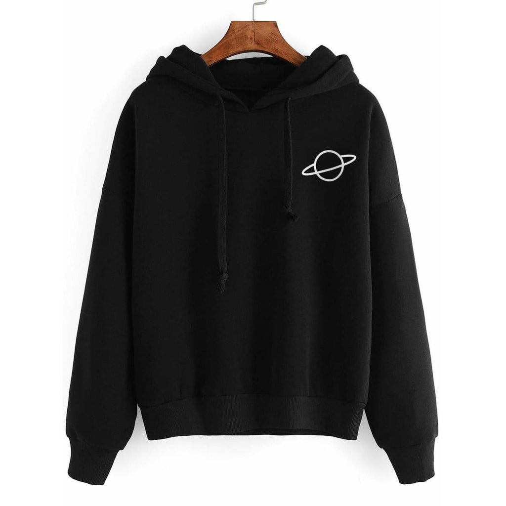 Black Planet Printed Fleece Full Sleeves Pull Over Hoodie For Women - HB INDUSTRIES - Hoodies & Sweatshirts - 