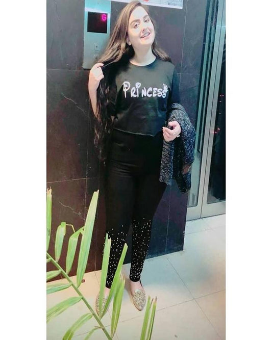 Black Princess Cotton Printed Crop T - Shirt For Women - HB INDUSTRIES - Tops & T - Shirts - 