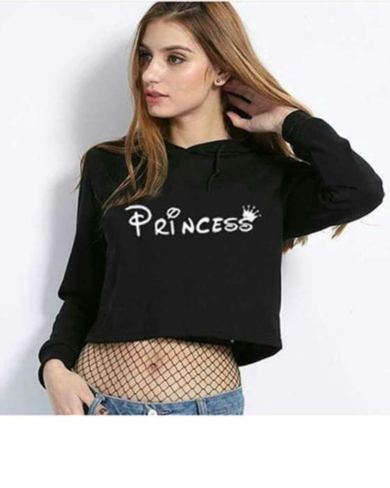 BLACK PRINCESS CROPPED HOODIE FOR WOMEN 375 - HB INDUSTRIES - Hoodies & Sweatshirts - 