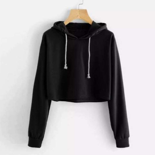 Black Pullover Croped Hoodie For Women Long Sleeve - HB INDUSTRIES - Hoodies & Sweatshirts - 