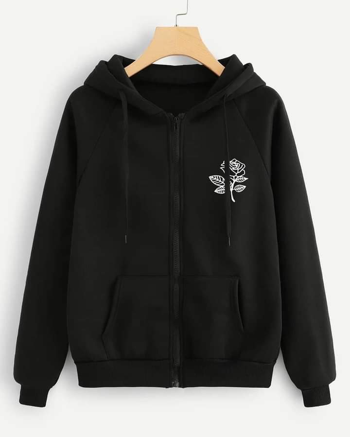 Black Rose Fleece Full Sleeves Zipper Hoodie For Women - HB INDUSTRIES - Hoodies & Sweatshirts - 