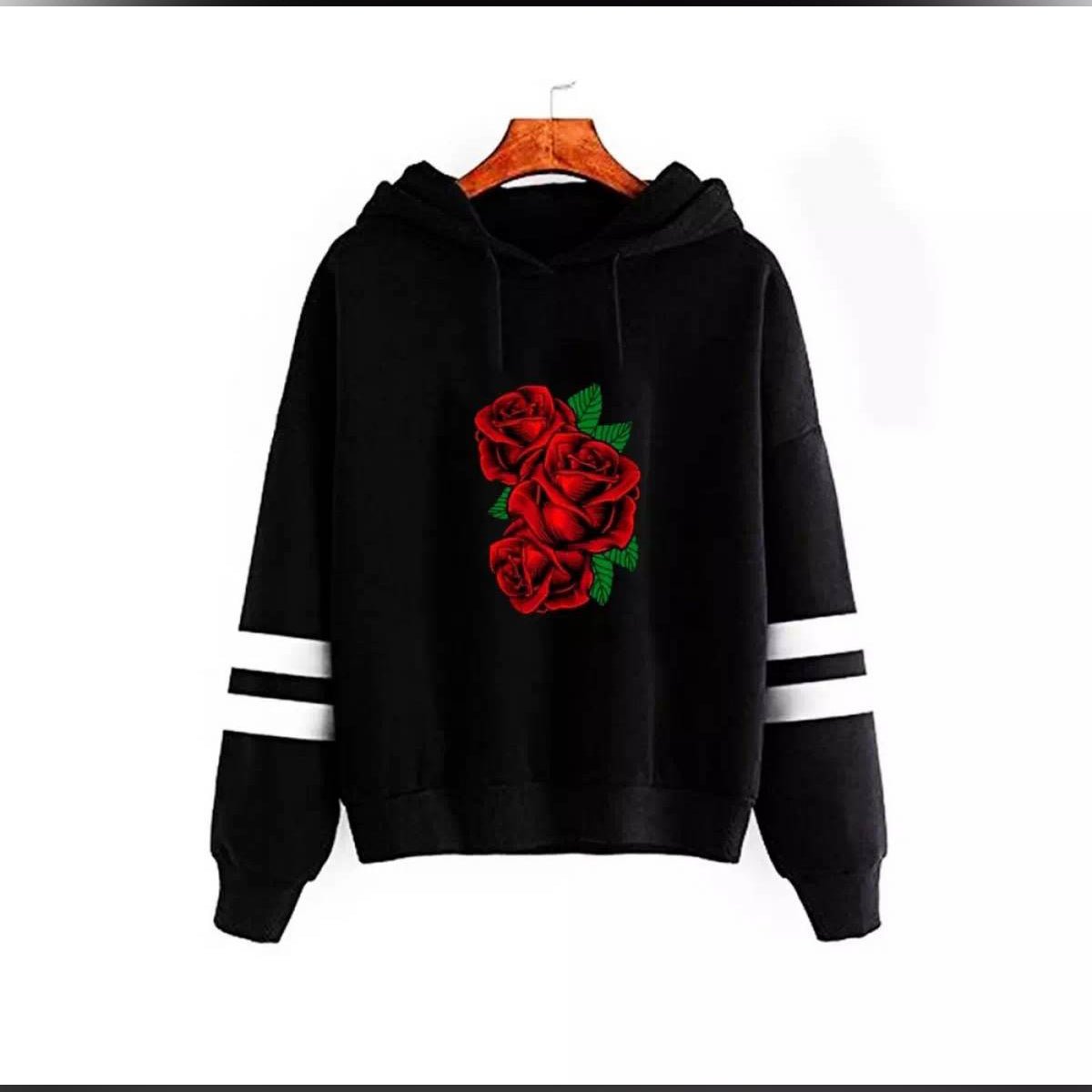 Black Roses Fleece Full Sleeves Pull Over Hoodie For Women - HB INDUSTRIES - Hoodies & Sweatshirts - 