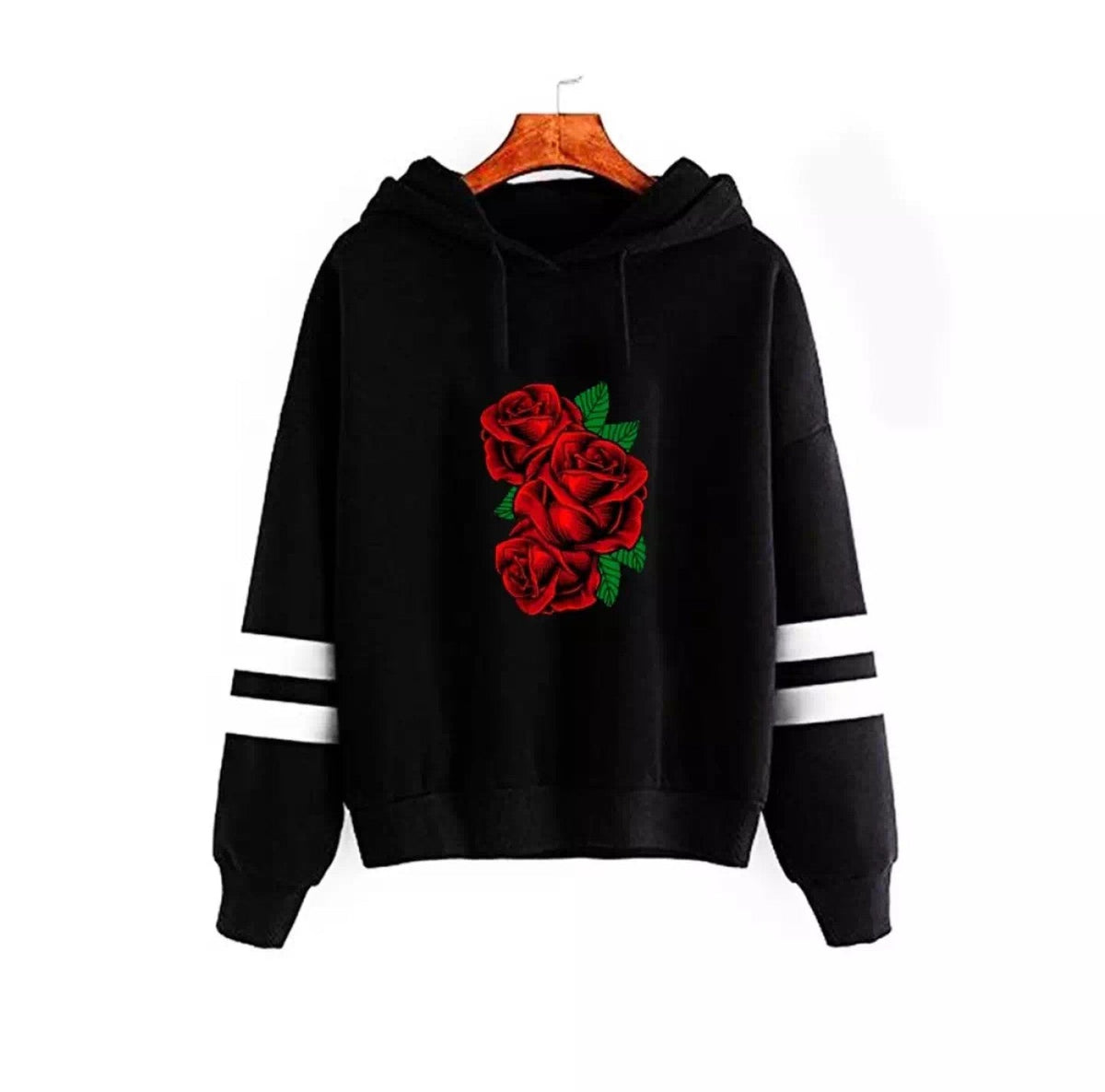 Black Roses Fleece Full Sleeves Pull Over Hoodie For Women - HB INDUSTRIES - Hoodies & Sweatshirts - 