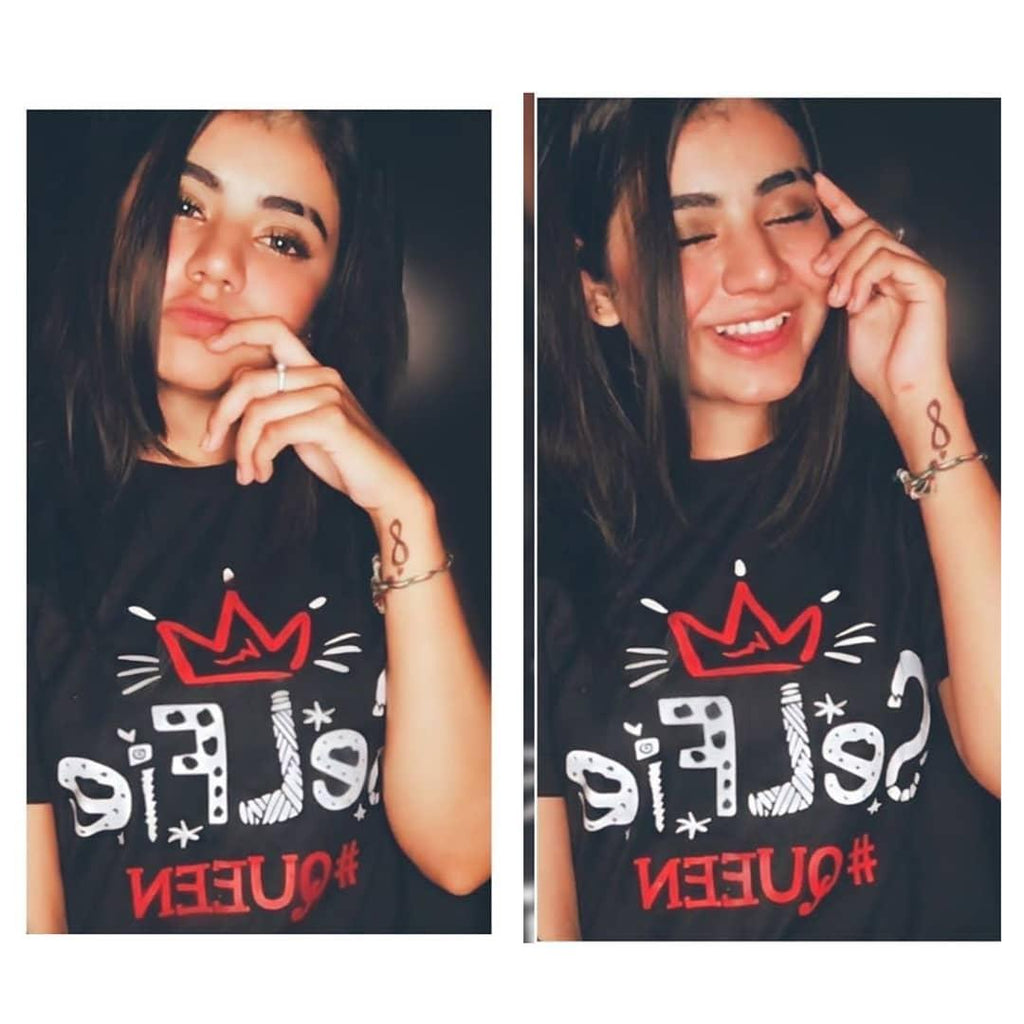Black Selfie Queen Cotton Printed T - shirt For Womens - HB INDUSTRIES - Tops & T - Shirts - 