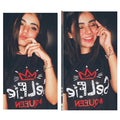 Black Selfie Queen Cotton Printed T-shirt For Womens