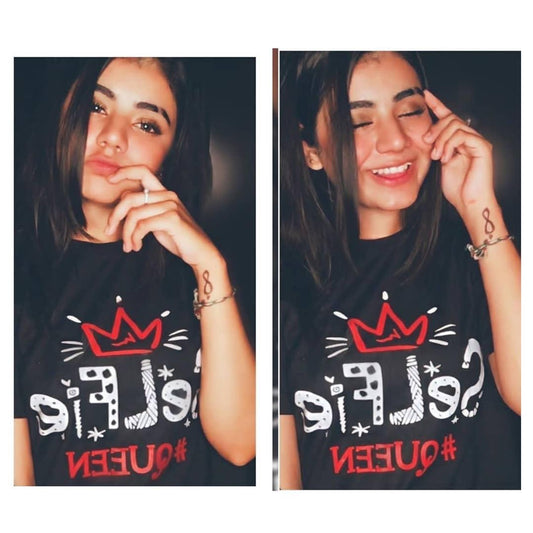 Black Selfie Queen Cotton Printed T - shirt For Womens - HB INDUSTRIES - Tops & T - Shirts - 