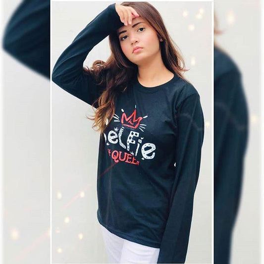 Black Selfie Queen Printed T - shirt For Womens - HB INDUSTRIES - Tops & T - Shirts - 