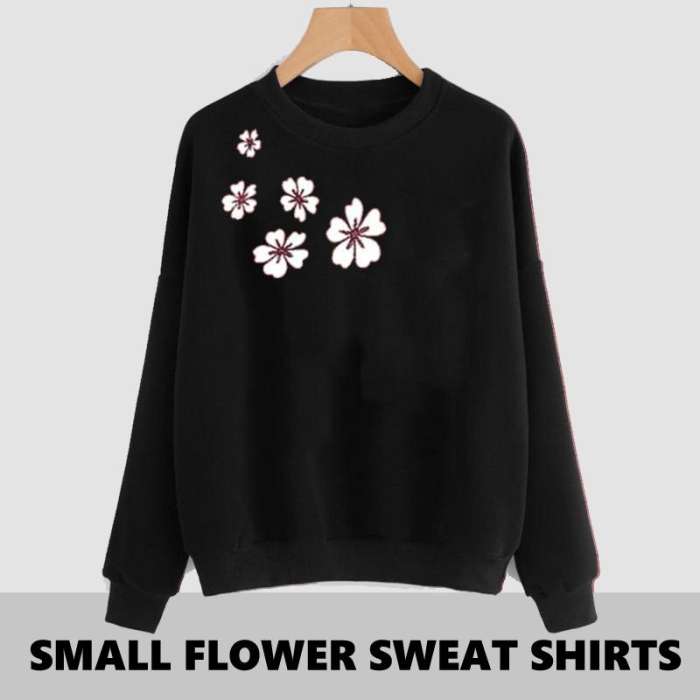 BLACK SIDE FLOWER PRINTED SWEAT SHIRT - HB INDUSTRIES - Hoodies & Sweatshirts - 