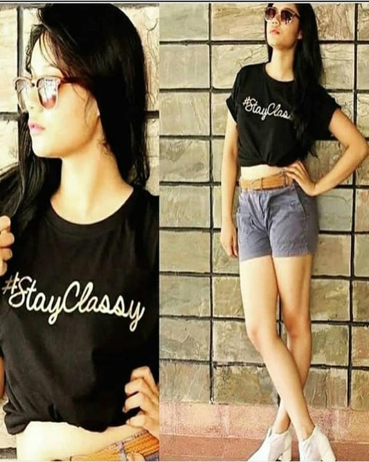 Black Stay Classy Printed T - Shirt For Women - HB INDUSTRIES - Tops & T - Shirts - 
