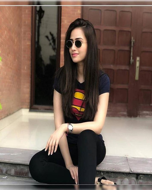 Black Super Girl Cotton Printed T - Shirt for Women - HB INDUSTRIES - Tops & T - Shirts - 