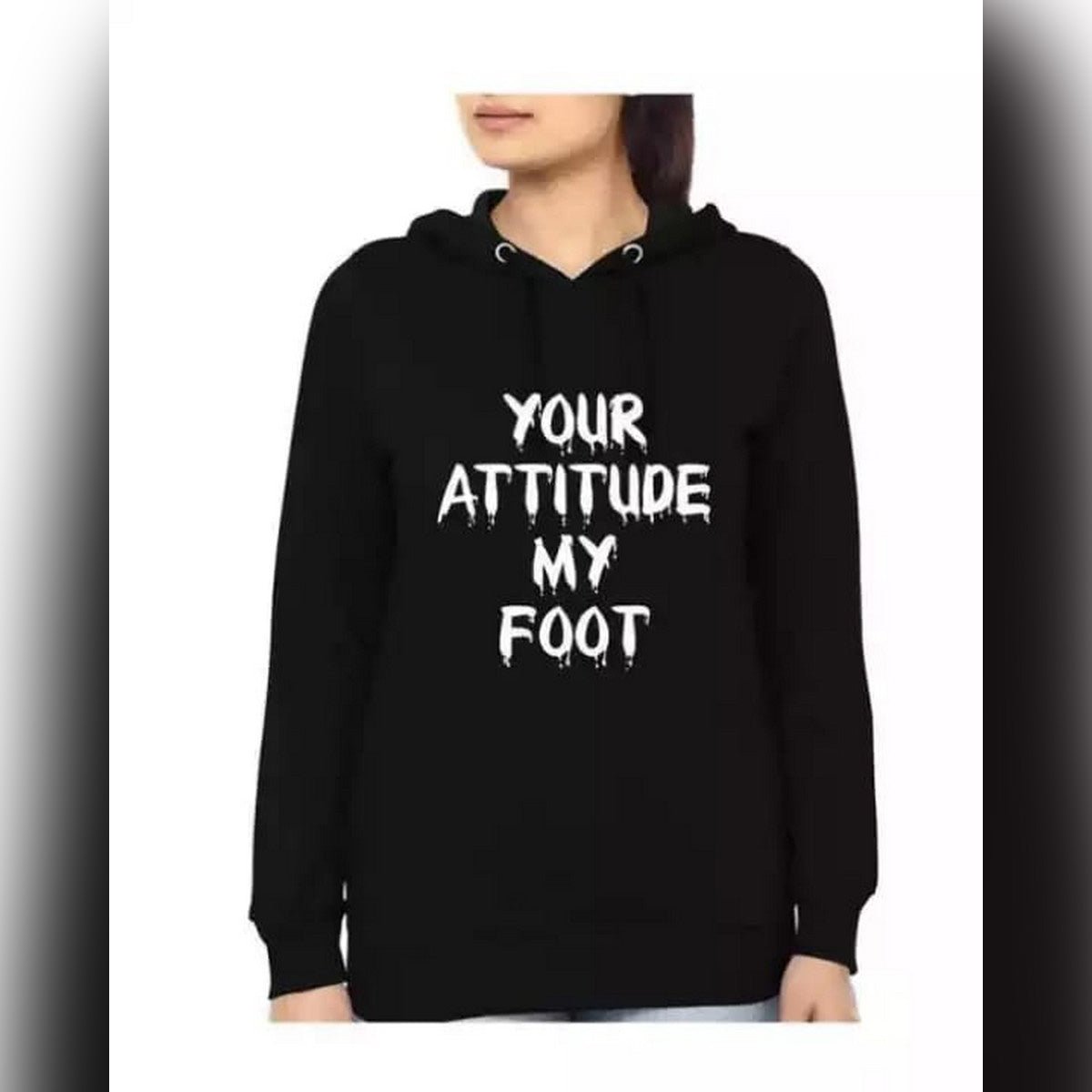 Black Your Attitude My Foot Fleece Full Sleeves Pull Over Hoodie For Women - HB INDUSTRIES - Hoodies & Sweatshirts - 