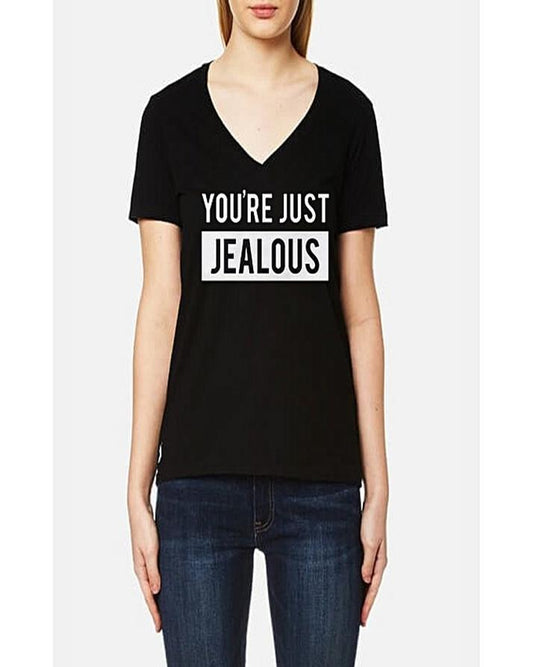 Black Your Just Jealous Cotton Printed T - Shirt For Women - HB INDUSTRIES - Tops & T - Shirts - 