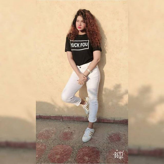 Black Yuck Fou Cotton Printed T - Shirt For Women - HB INDUSTRIES - Tops & T - Shirts - 