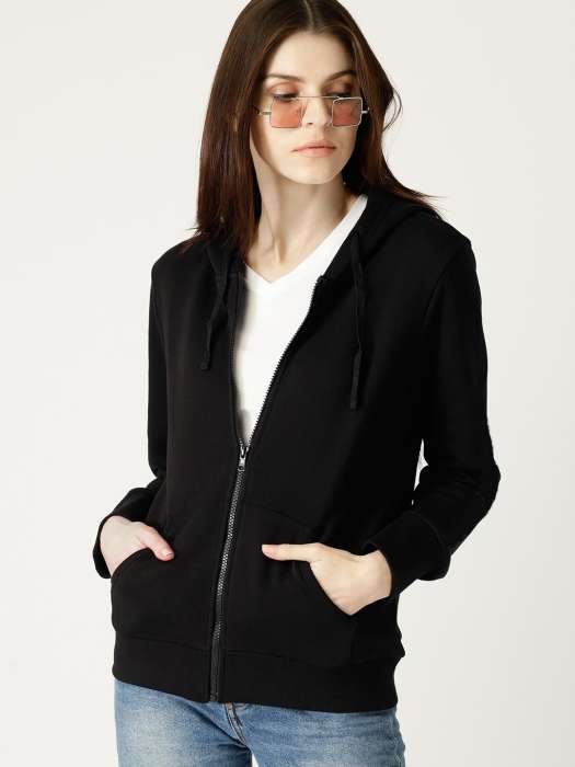 Black Zipper Pull Over Hoodie For Women - HB INDUSTRIES - Hoodies & Sweatshirts - 
